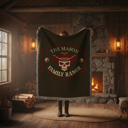 Personalized Western Skull Family Ranch Heirloom Woven Throw