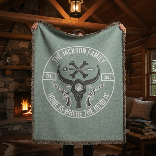 Home Is Where The Herd Is Personalized Western Family Woven Blanket