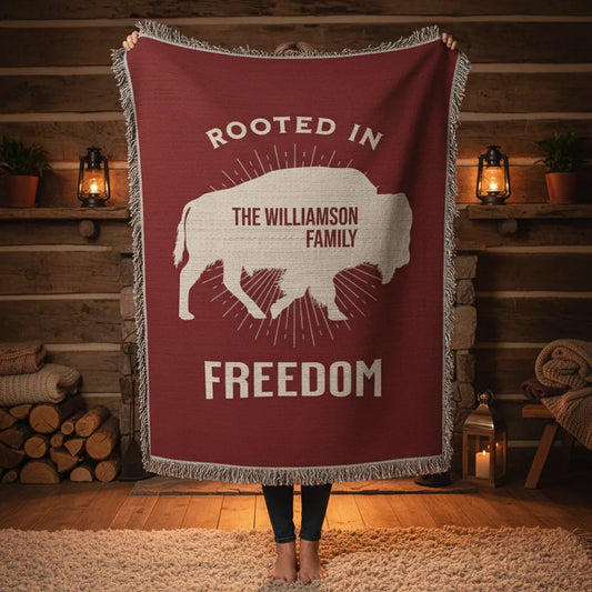 Rooted In Freedom Personalized Buffalo Family Woven Throw
