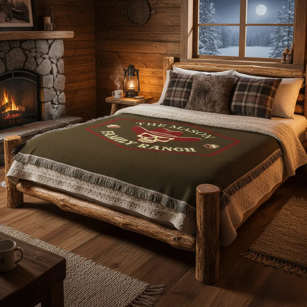 Personalized Western Skull Family Ranch Heirloom Woven Throw