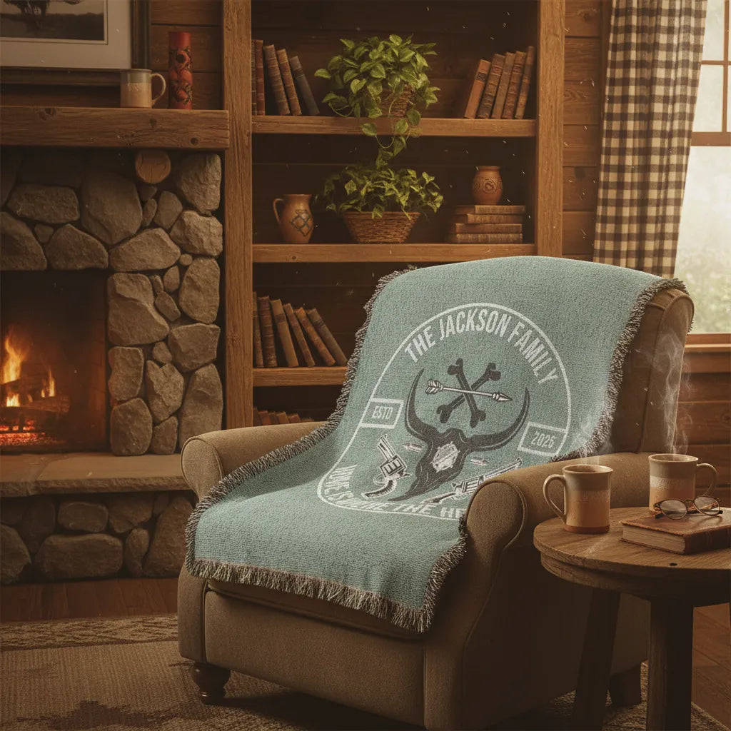 Home Is Where The Herd Is Personalized Western Family Woven Blanket