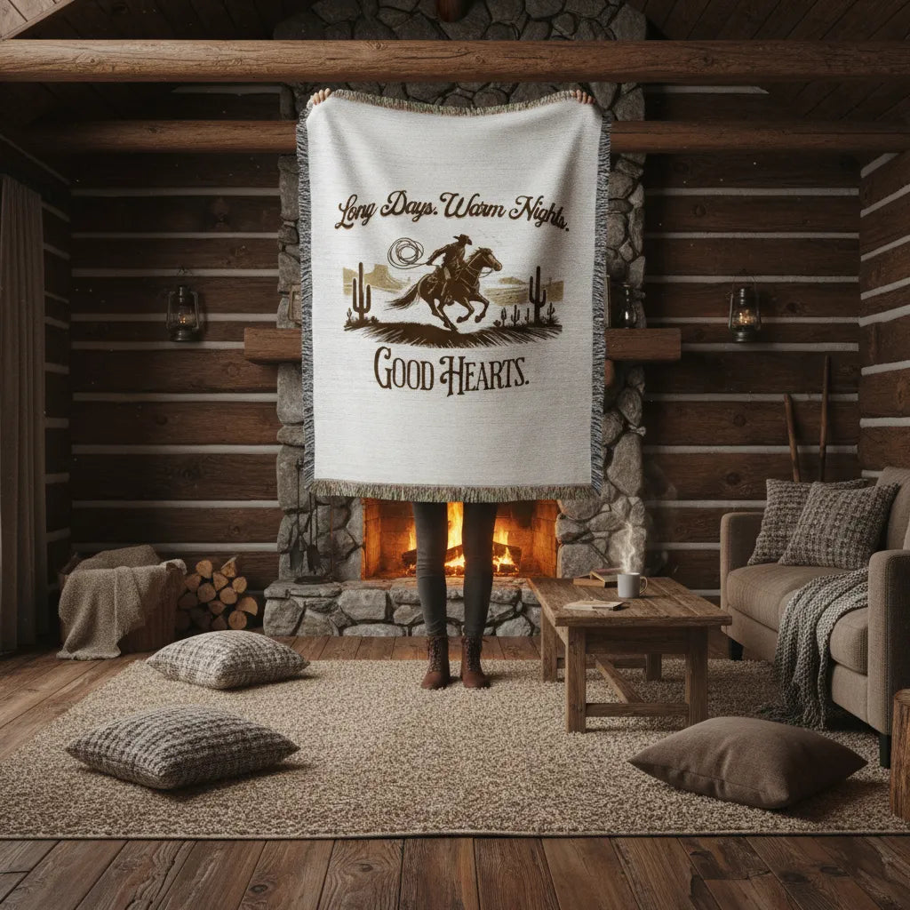 Long Days, Warm Nights, Good Hearts Western Heirloom Woven Throw