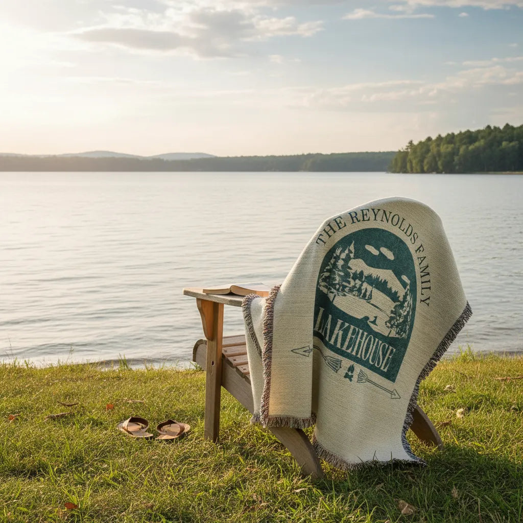 Rustic Family Lakehouse Personalized Woven Blanket
