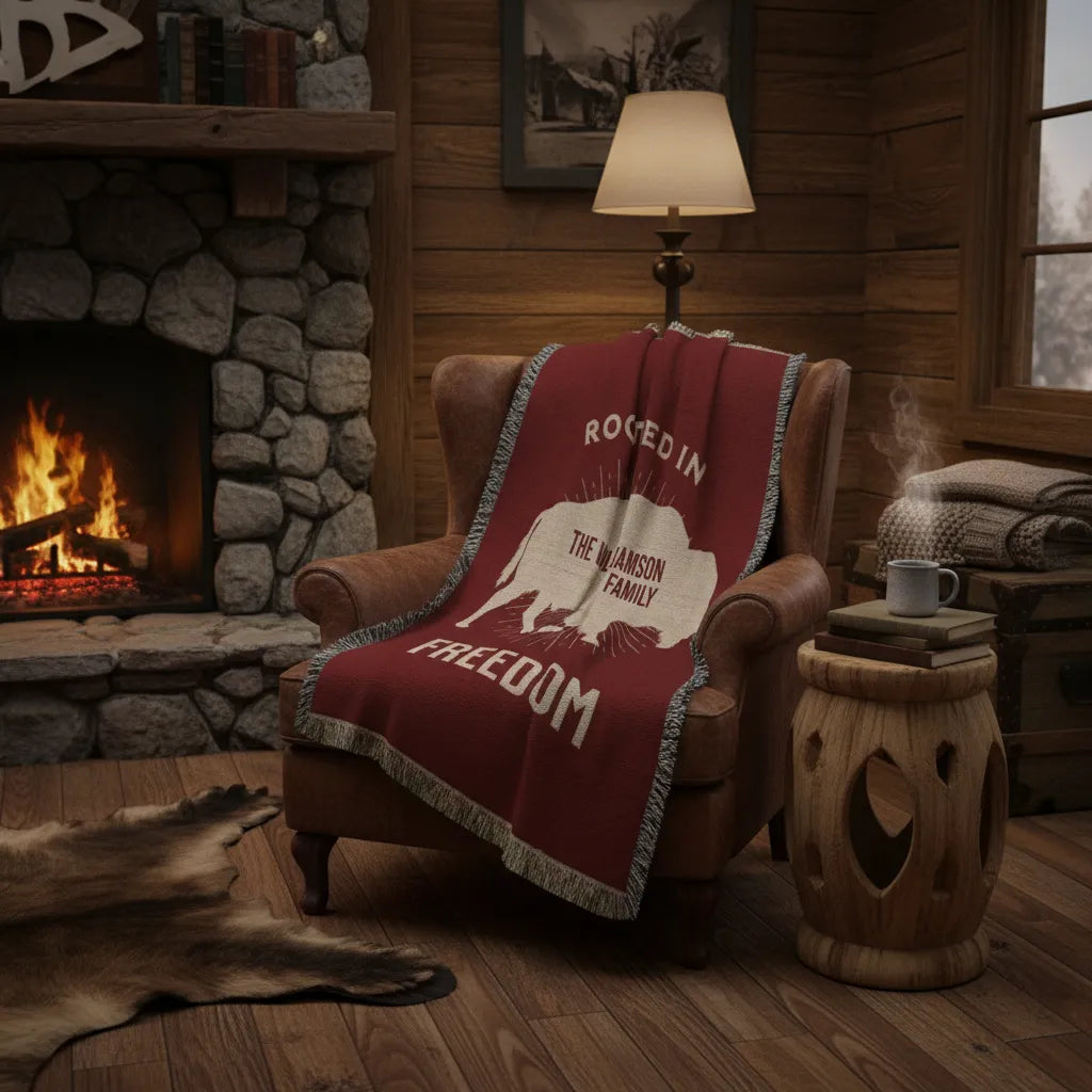 Rooted In Freedom Personalized Buffalo Family Woven Throw