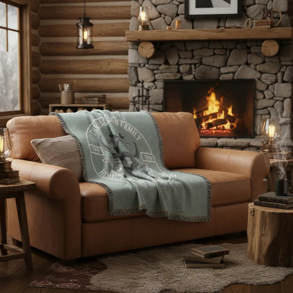 Home Is Where The Herd Is Personalized Western Family Woven Blanket